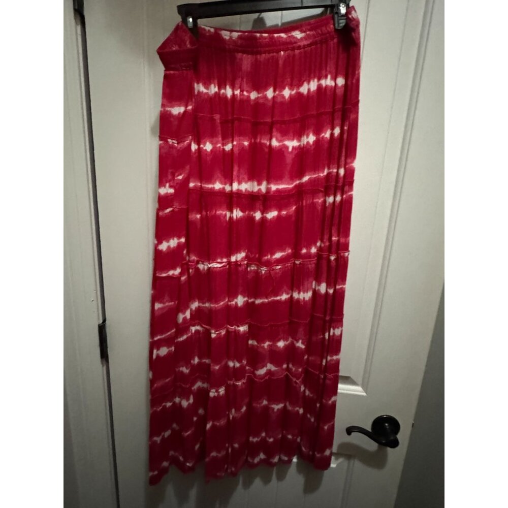 Kim Rogers Red & White Tie-Dye Tiered Maxi Skirt L - Picture 1 of 5